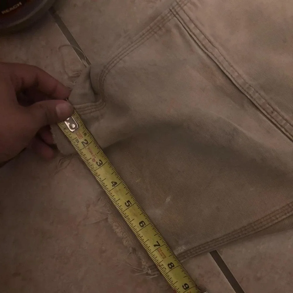 90s Carhartt double knee tan carpenter pants some visible wear shown Size 33x30